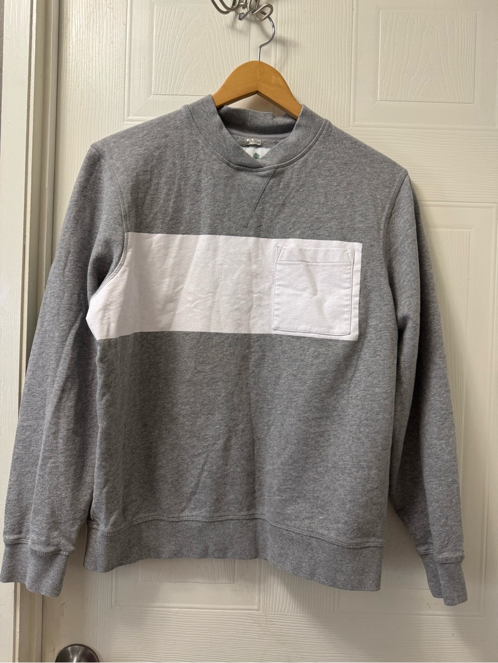 Barbour Gray Crewneck Sweatshirt with White Chest Panel and Pocket